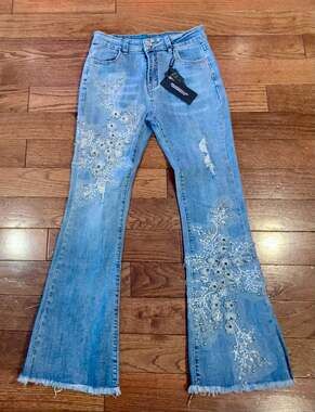NWT Y2K Ketty More embellished floral flare jeans rhinestone fairycore boho